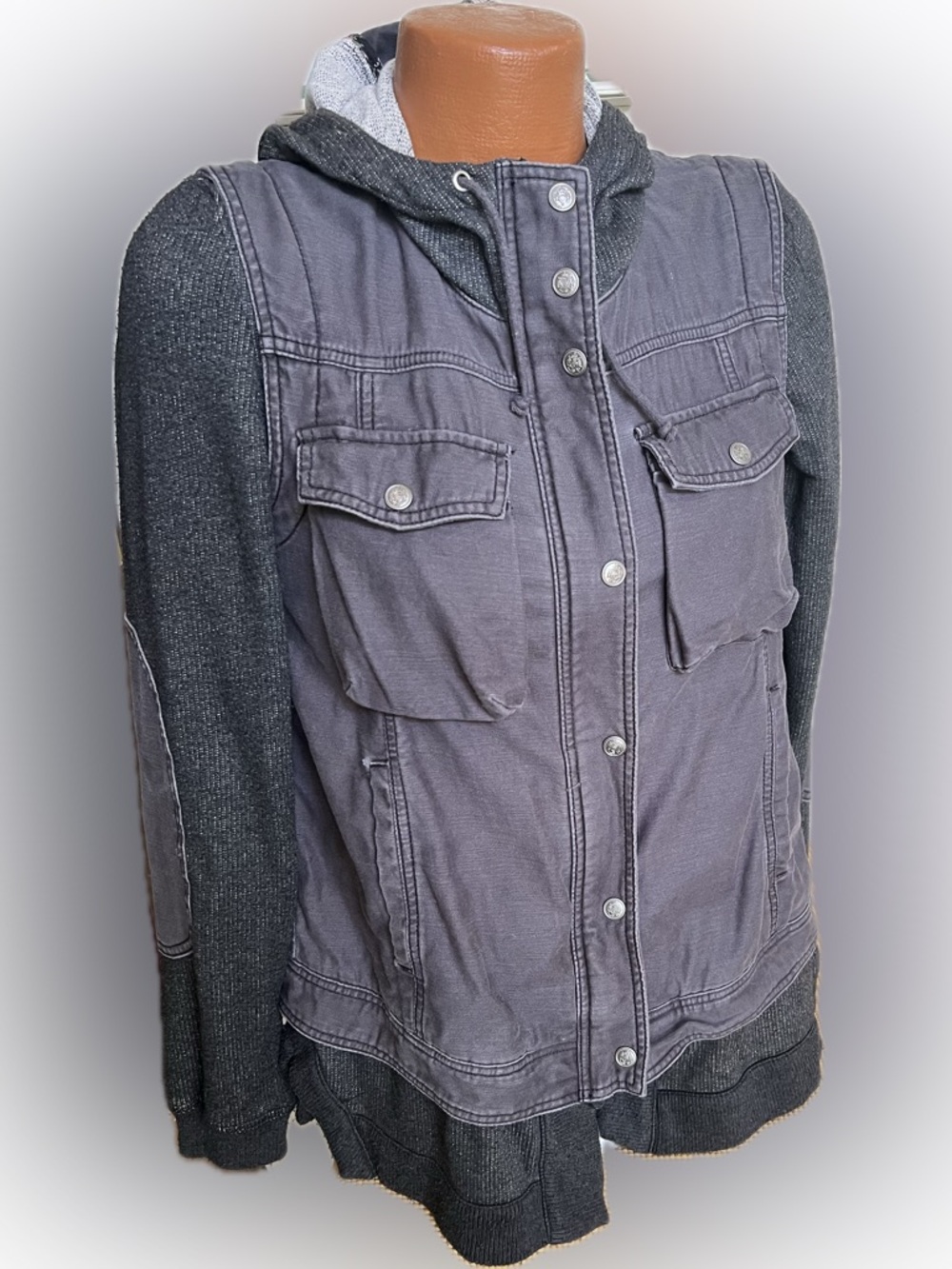 Free People Layered slub knit utility jacket M cool find! Muted black
